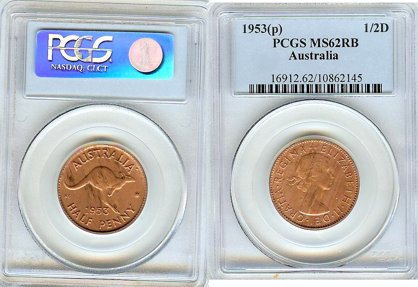 Australien Demi penny 1953(p) PCGS MS62RB